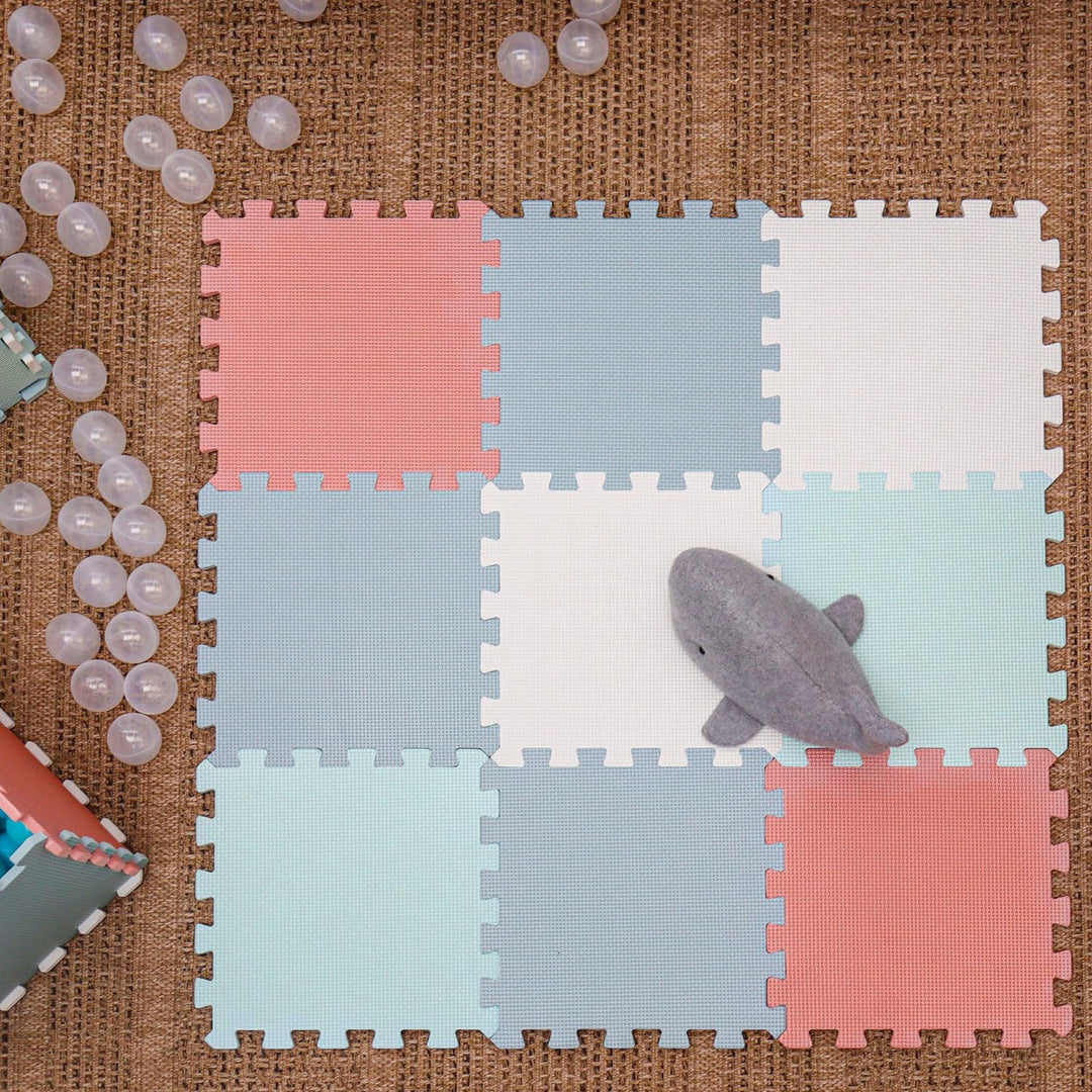 LittleTom Spielmatte Baby Puzzlematte - 9 Teile je 30x30 cm Krabbelmatte 90x90 cm Bodenmatte Kinder
