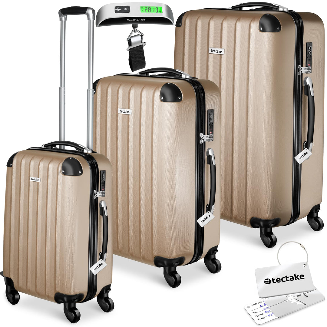 tectake® 3er Kofferset mit Kofferwaage & Kofferanhänger, Reisekoffer Set, ABS Hartschalenkoffer Set,