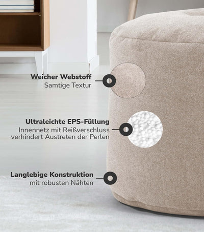 mokebo® Minipouf, Hocker o. Bodenkissen 50x30cm 'Der Ruhepouf' Sitzhocker rund & Fusshocker fürs Woh