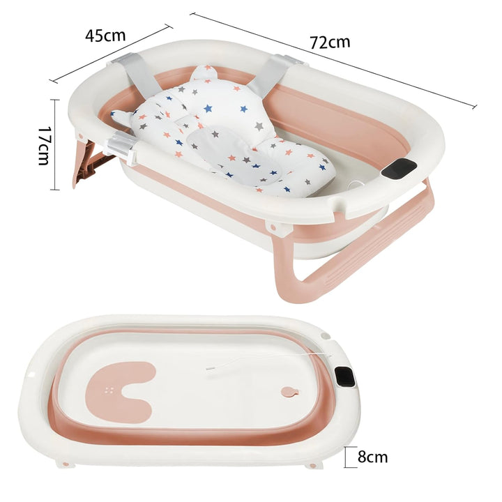 Flexible Babybadewanne mit Temperaturanzeige, Duschkissen, Duschstecker, rutschfeste Füsse, faltbare