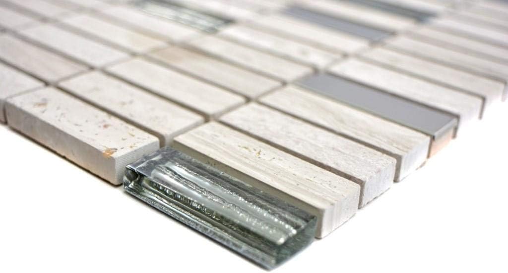 Mosaik Fliese Transluzent Edelstahl grauweiss Stäbchen Glasmosaik Crystal Stein Stahl für WAND KÜCHE