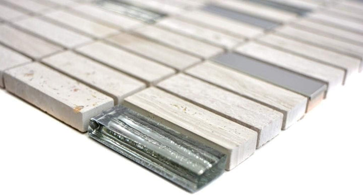 Mosaik Fliese Transluzent Edelstahl grauweiss Stäbchen Glasmosaik Crystal Stein Stahl für WAND KÜCHE