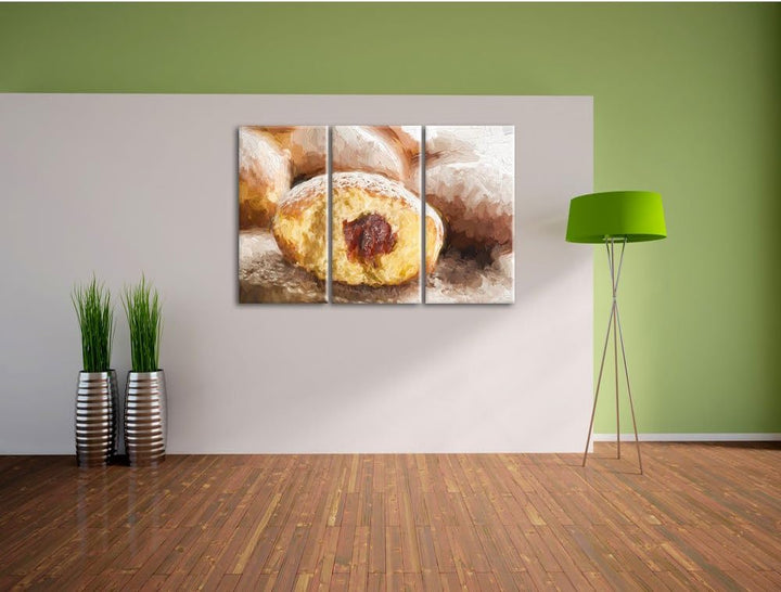 Pixxprint Lecker gefüllte Krapfen Pinsel Effekt 3-Teiler Leinwandbild 120x80 Bild auf Leinwand