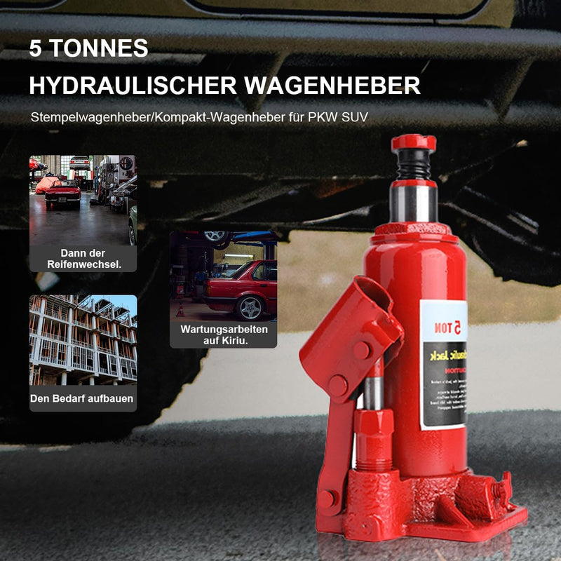 SUDEG Hydraulischer Wagenheber,5T Hydraulischer Flaschen-Wagenheber,Stempelwagenheber/Kompakt-Wagenh