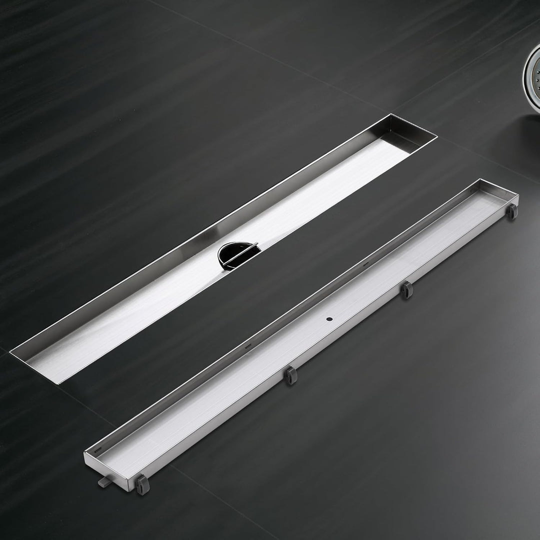Duschrinne Befliesbar 60cm Gebürstet, 360° Siphon mit Geruchsstop und Haarsieb, 304 Edelstahl Ablauf