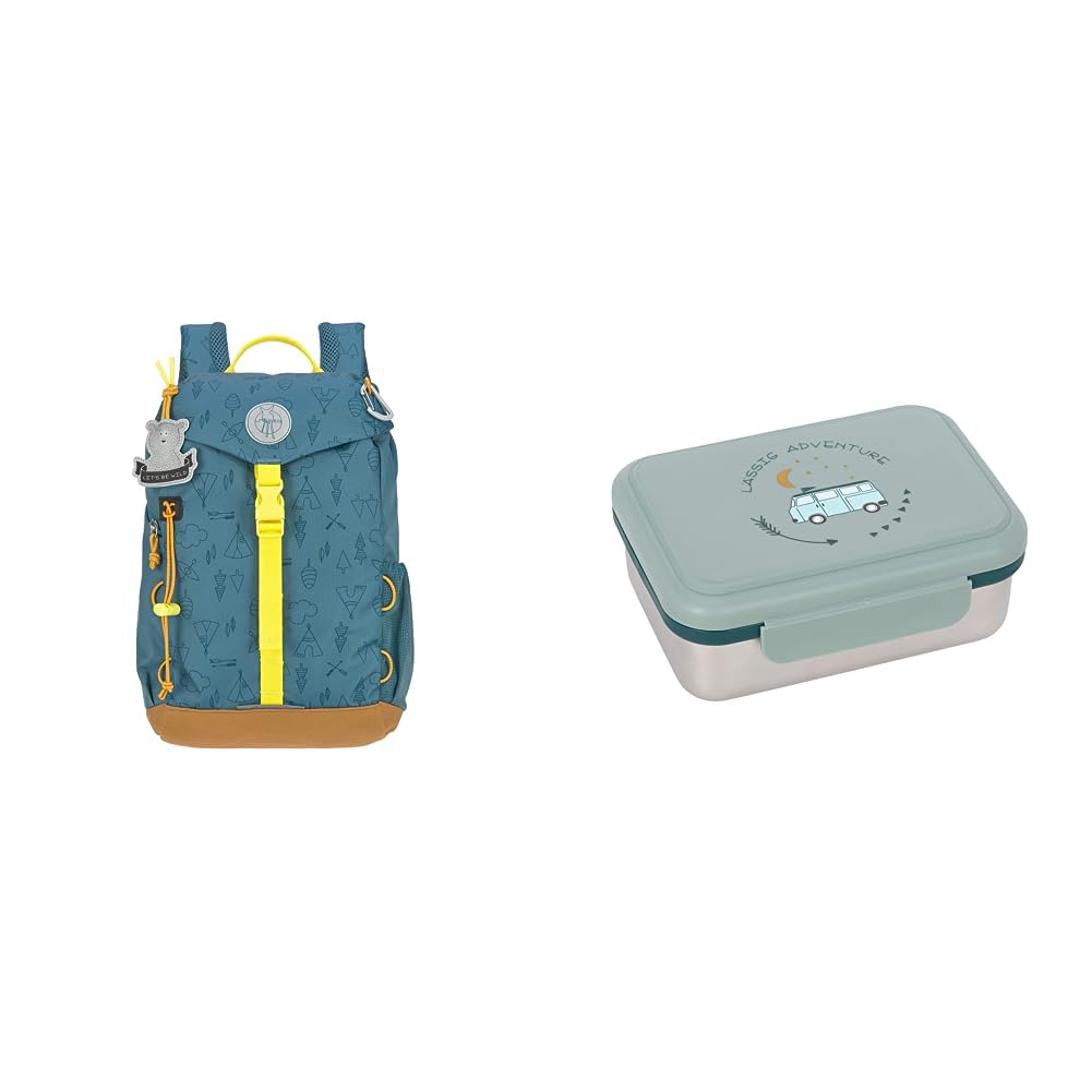 LÄSSIG 1203023400 Kinder Wanderrucksack Kinderrucksack Ausflug & Kinder Brotdose Edelstahl Lunchbox