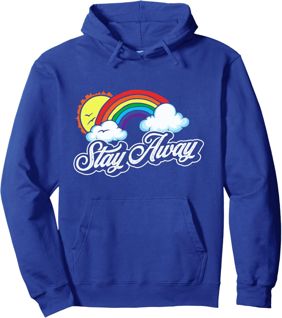 Stay Away - Funny Fluffy Clouds & Rainbow Introvert Graphic Pullover Hoodie