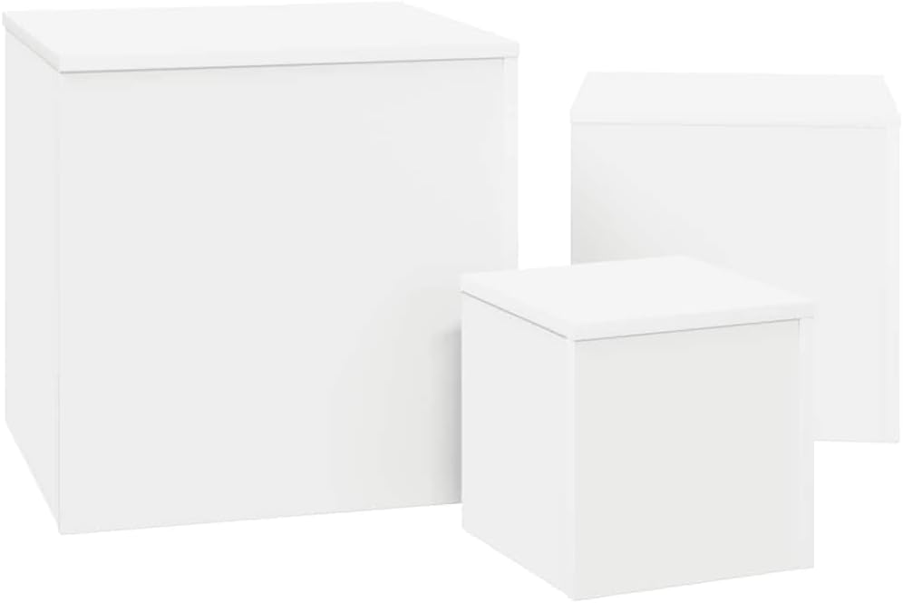 vidaXL Beistelltische 3 STK. Weiss Holzwerkstoff Weiss 1, Weiss 1