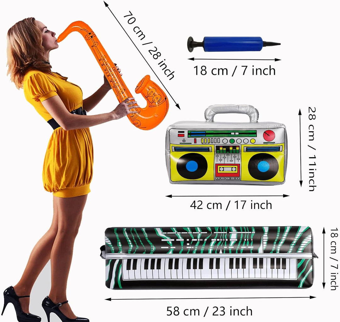 smilixin 22 Stück Aufblasbare Instrumente Spielzeug Set,Buntes Aufblasbare Gitarre Aufblasbares Saxo