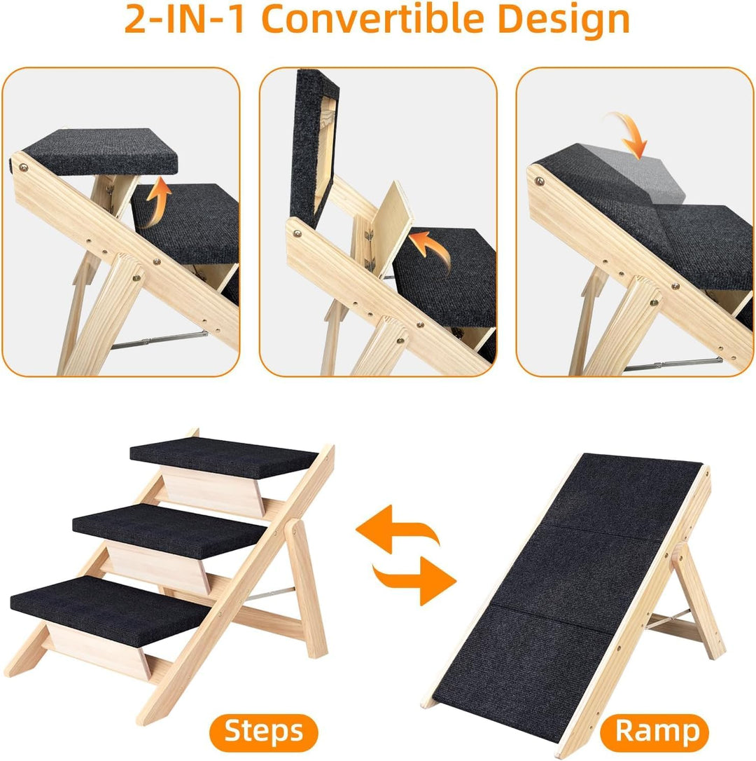 Holz-Hundetreppe & Rampe 2-in-1, Klappbar und Tragbar für Kleine und Mittelgrosse Hunde sowie Katzen