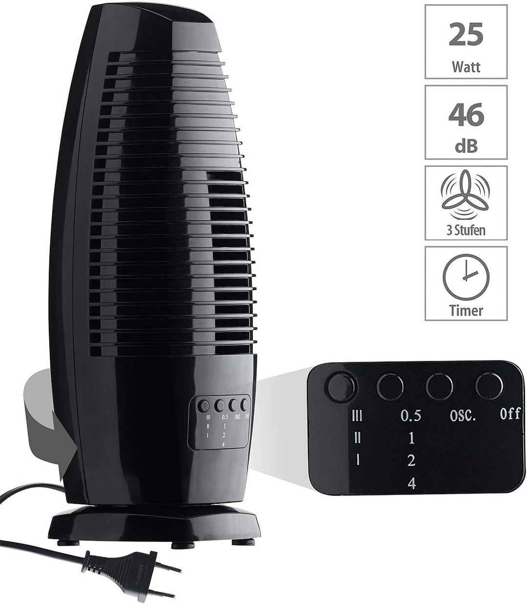 Sichler Haushaltsgeräte Ventilator oszillierend: Design-Tischventilator, Oszillation, Timer, 3 Gesch