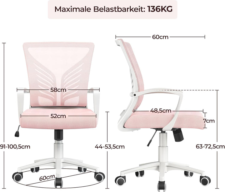 Yaheetech Bürostuhl Ergonomisch Schreibtischstuhl mit Schaukelfunktion Drehstuhl mit Gepolstertem Si