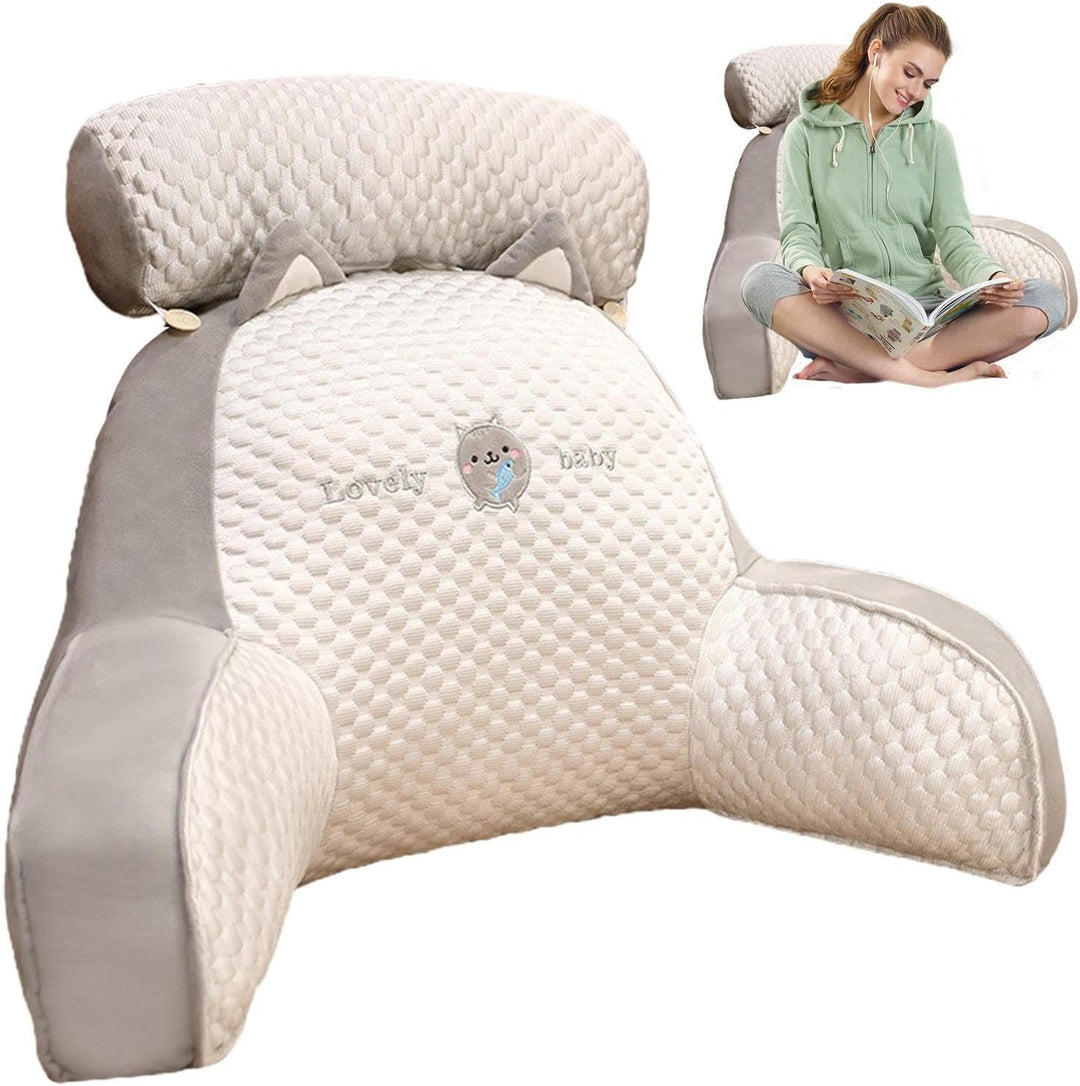 Backrest Cushion with Armrests, Ice Silk Cute Reading Pillow, Reading Cushion for Bed, Back Cushion