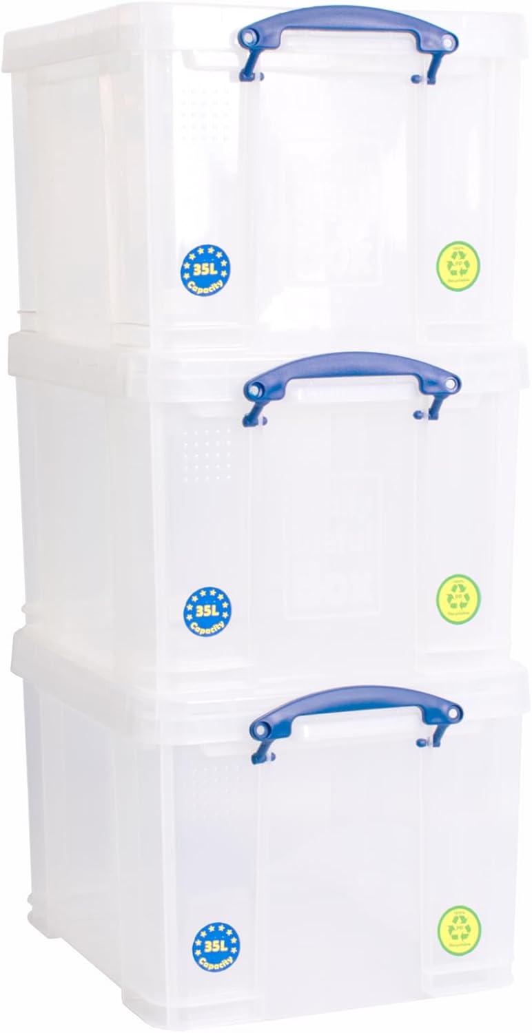Really Useful Aufbewahrungsboxen 3er-Pack 35 l farblos 35 l 3er-Pack Single, 35 l 3er-Pack Single