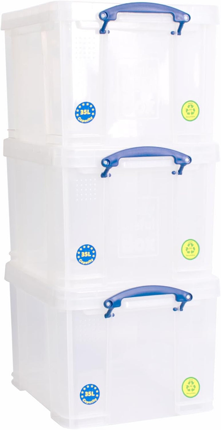 Really Useful Aufbewahrungsboxen 3er-Pack 35 l farblos 35 l 3er-Pack Single, 35 l 3er-Pack Single