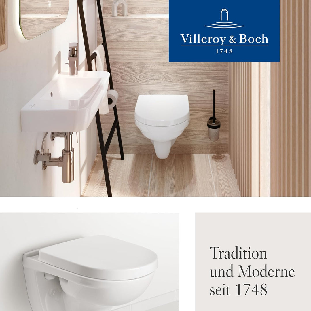 Villeroy & Boch O.novo WC-Sitz, Toilettendeckel mit Scharnieren aus Edelstahl, Toilettensitz aus bru