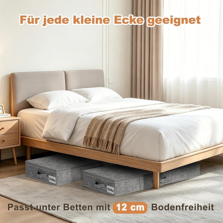 Unterbett Aufbewahrungsbox 12 cm mit Deckel, 2 Stück Faltbare Unterbettkommode Stabil, Platzsparend