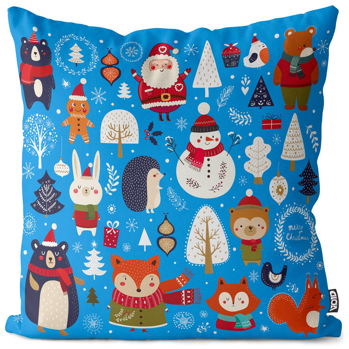 VOID Schneemann Bär blau Kissenbezug Kissenhülle Sofakissen Kissen Deko Weihnachten Winter Weihnacht
