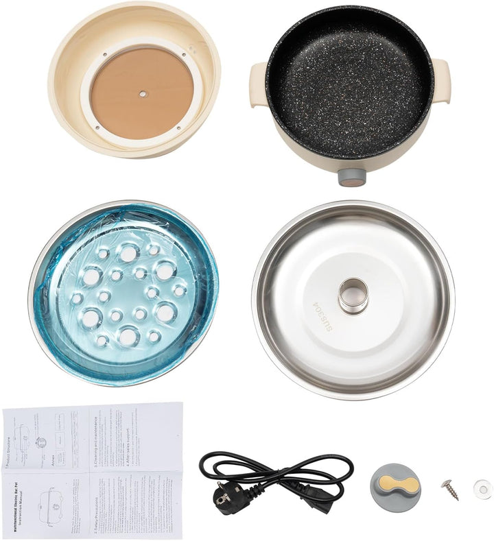 Elektrischer Hot Pot 1.5L mit 2 Dämpfern, Antihaft-Bratpfanne, Reisekocher für Braten/Ramen/Fondue/S