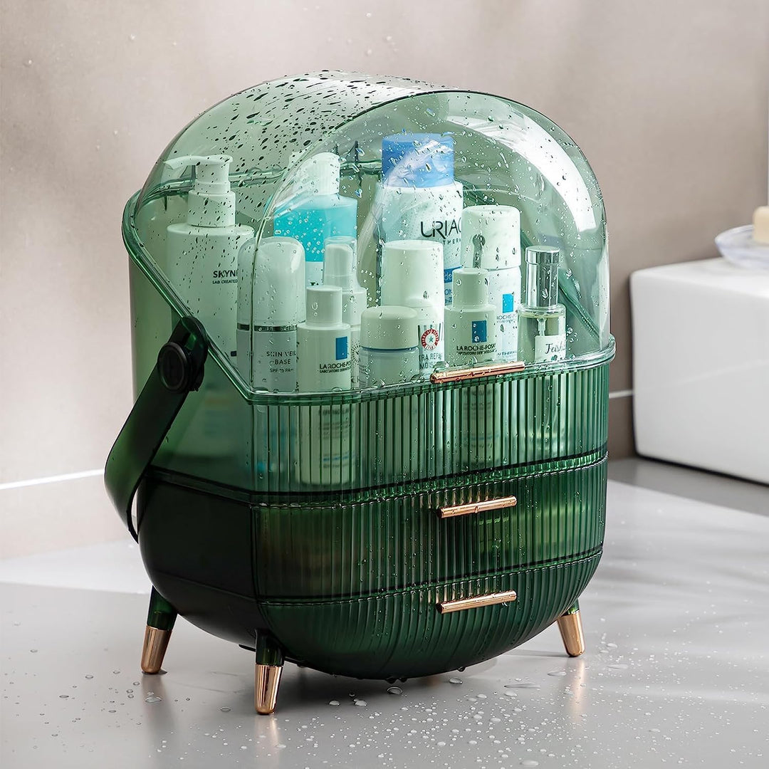 Makeup Organizer Box with Dust Free Transparent Cover, Portable Cosmetic Organizer with Portable Han