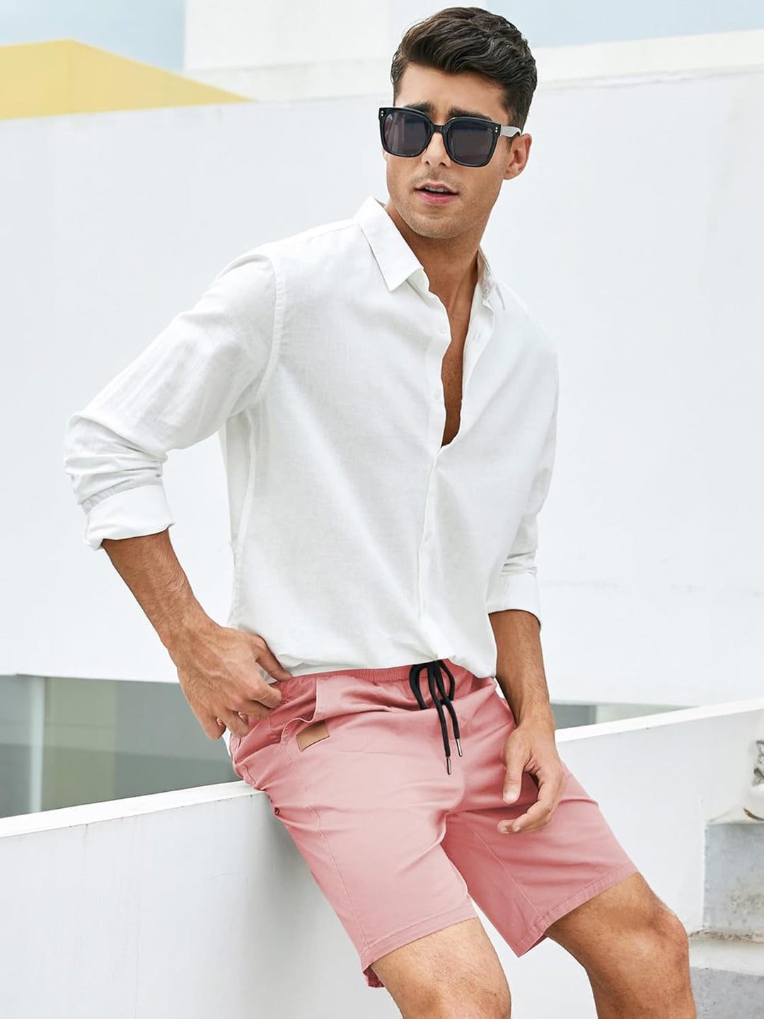 JMIERR Kurze Hosen Herren Shorts Herren Sommer Chino Baumwolle Elastische Taille mit Taschen S Rosa,