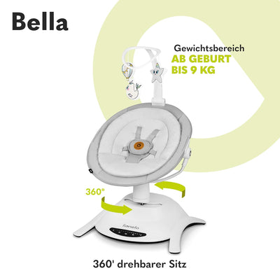 LIONELO Bella Elektrische Babywippe 360o für Babys bis 9 kg, verstellbare Rückenlehne, 5 Schaukelges