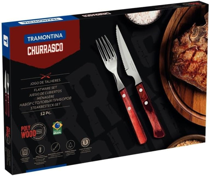 Tramontina Steakbesteck Spanish Style, Set 12-teilig, mit 6 Steakmessern und 6 Steakgabeln, Edelstah