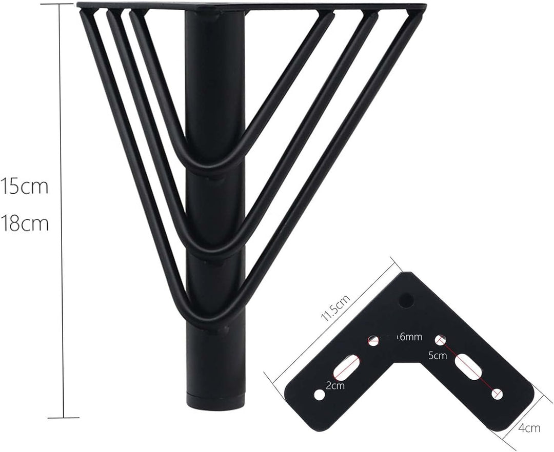 KMERCE 4pcs Möbelfüsse Metall Schwarz 18cm, Schrankfüsse, Kommodenfüsse, Sofa füsse, Füsse für möbel