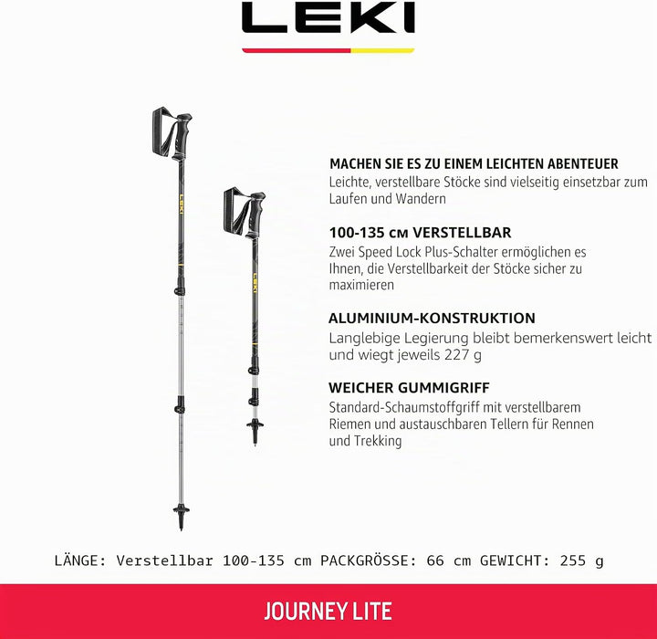 LEKI Journey Lite Aluminum Adjustable Lightweight Walking Poles for Trekking & Hiking LIGHT ANTHRACI