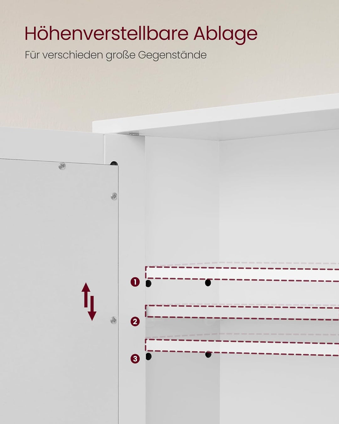 VASAGLE Spiegelschrank, Badschrank, Wandschrank, Hängeschrank mit 2 Spiegeltüren und offenem Fach, v
