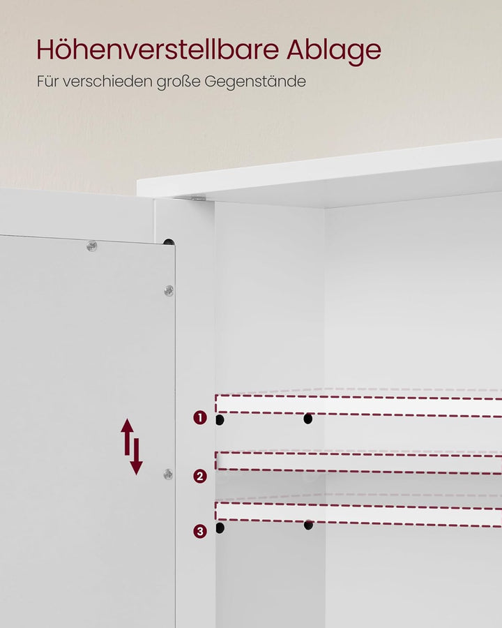 VASAGLE Spiegelschrank, Badschrank, Wandschrank, Hängeschrank mit 2 Spiegeltüren und offenem Fach, v
