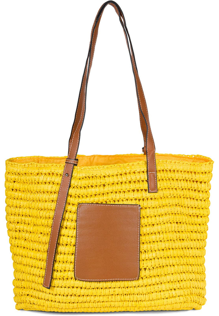 styleBREAKER Damen Korbflecht Schultertasche aus Papierstroh, Strandtasche mit langen Henkeln, Flech