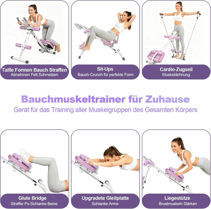 Bauchtrainer für Zuhause Klappbar Bauchmuskeltrainer, Multifunktionale Trainingsgerät für Ganzkörper