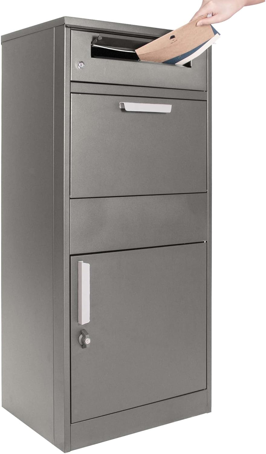Wiltec Paketkasten grau 500 x 370 x 1120 mm, Paketbox Zuhause, Private Paketannahme passend für Pake