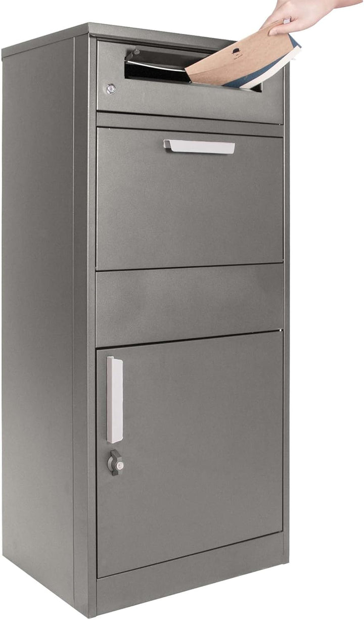 Wiltec Paketkasten grau 500 x 370 x 1120 mm, Paketbox Zuhause, Private Paketannahme passend für Pake