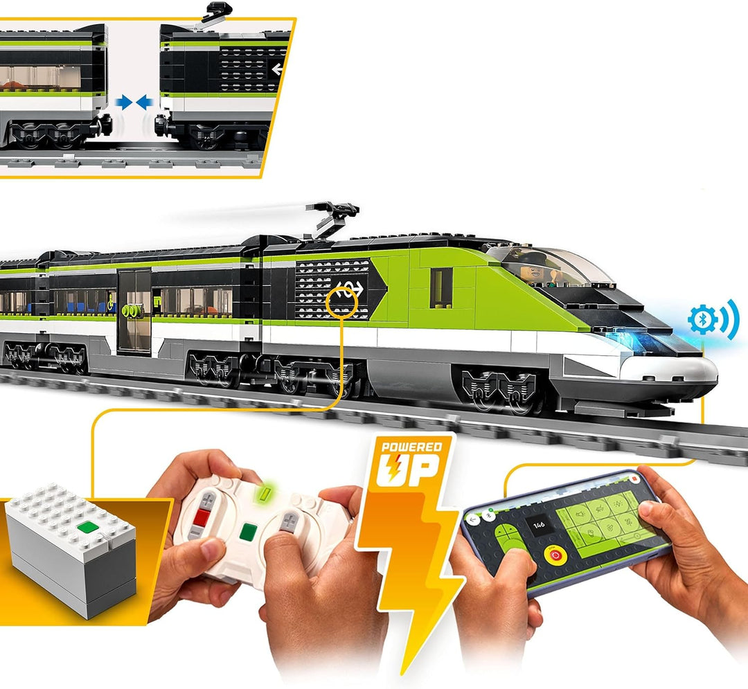 LEGO 60337 City Personen-Schnellzug, Set mit ferngesteuertem Zug mit Scheinwerfern, 2 Wagen und 24 S
