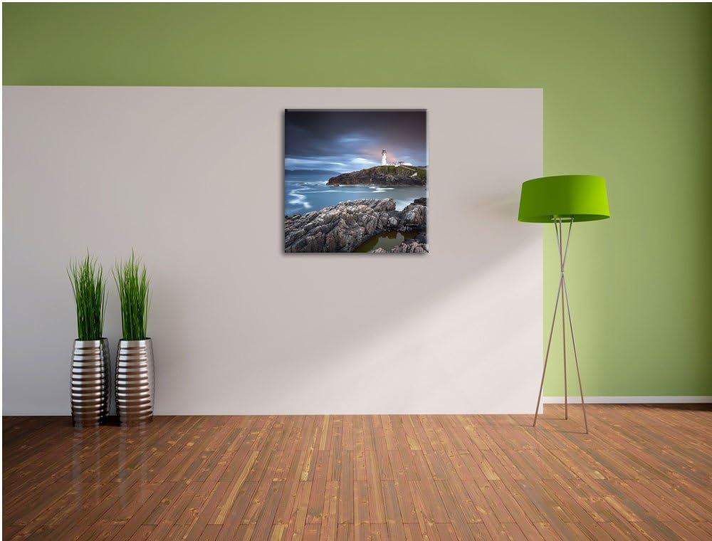 Leuchtturm im Meer, Format: 70x70 auf Leinwand, XXL riesige Bilder fertig gerahmt mit Keilrahmen, Ku