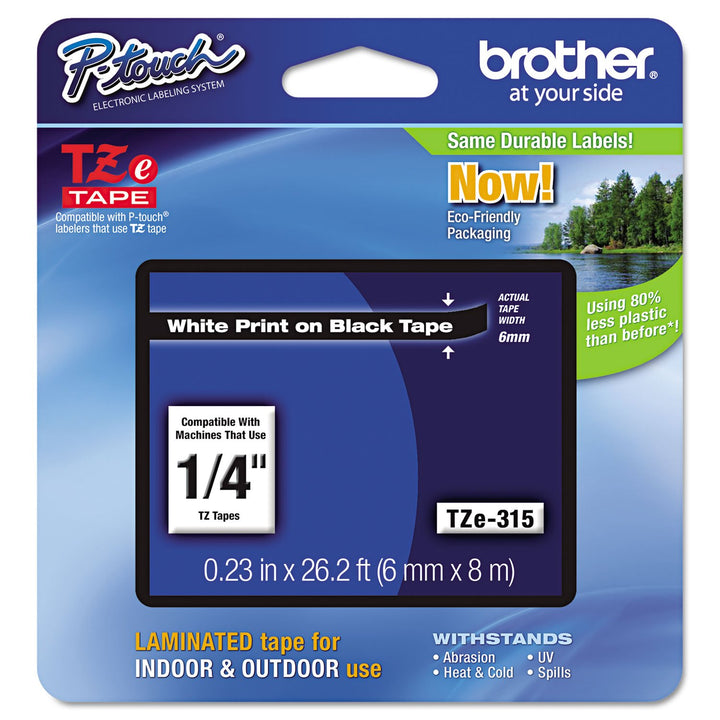 Brother Laminiertes Klebeband, Weiss auf Schwarz, 6 mm (TZe315) – Einzelhandelsverpackung 6 mm Weiss