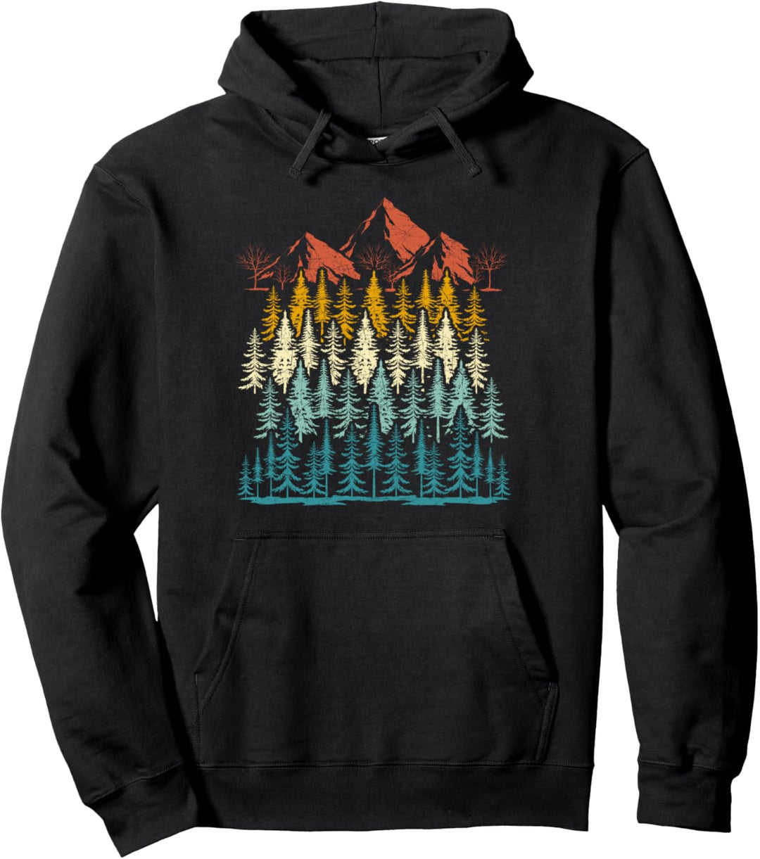 Retro Wald Berge Wandern Natur Wanderer Wald Pullover Hoodie