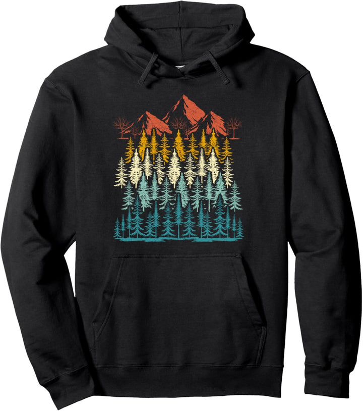 Retro Wald Berge Wandern Natur Wanderer Wald Pullover Hoodie