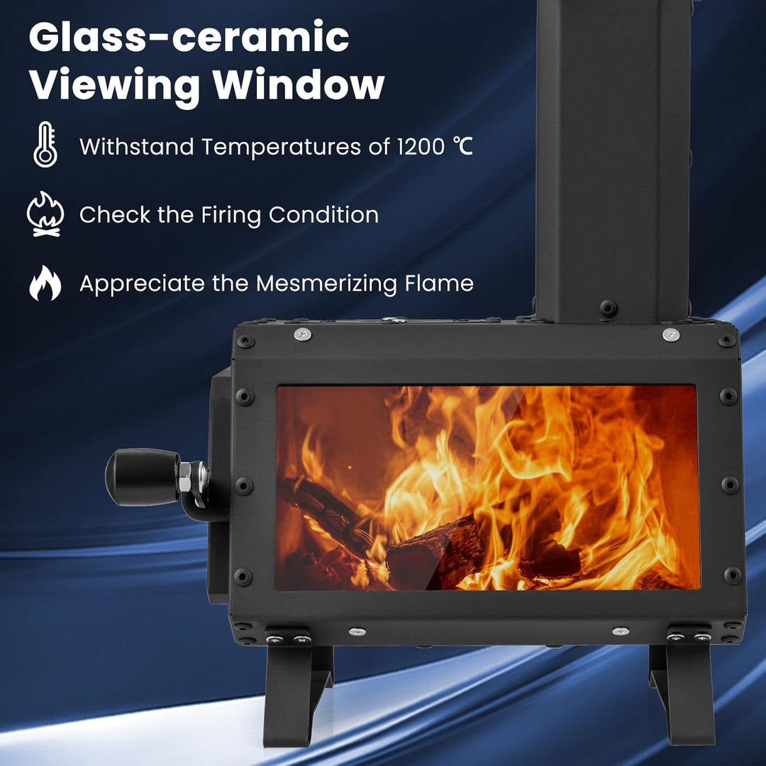 KOMFOTTEU Holzofen mit Sichtfenster, Raketenofen tragbar mit 2 Kochflächen, Zeltofen mit Aschepfanne