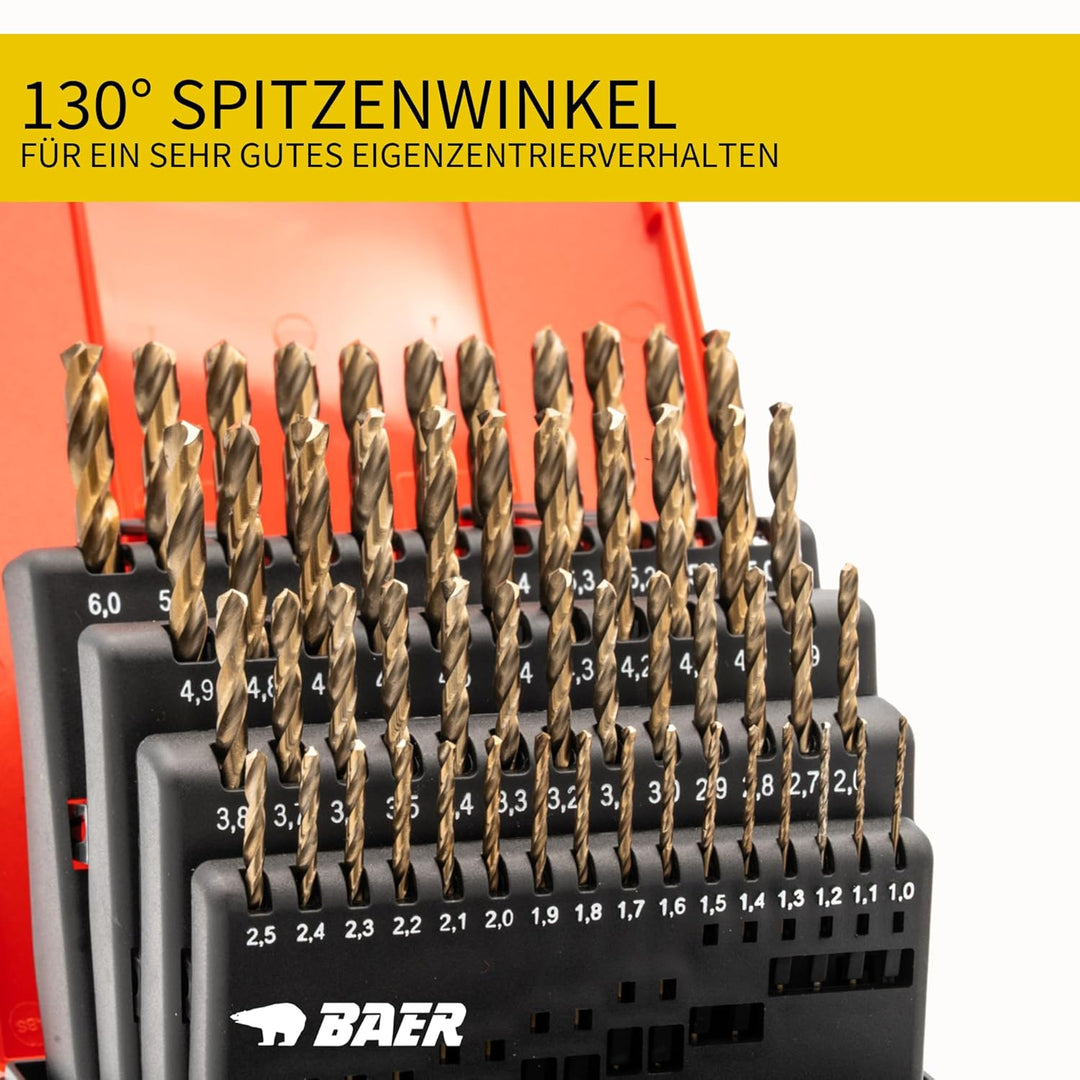 BAER HSSE Spiralbohrer Set (0,1mm steigend) 1-6 mm - Spiralbohrersatz aus hochlegiertem HSSE/Cobalt