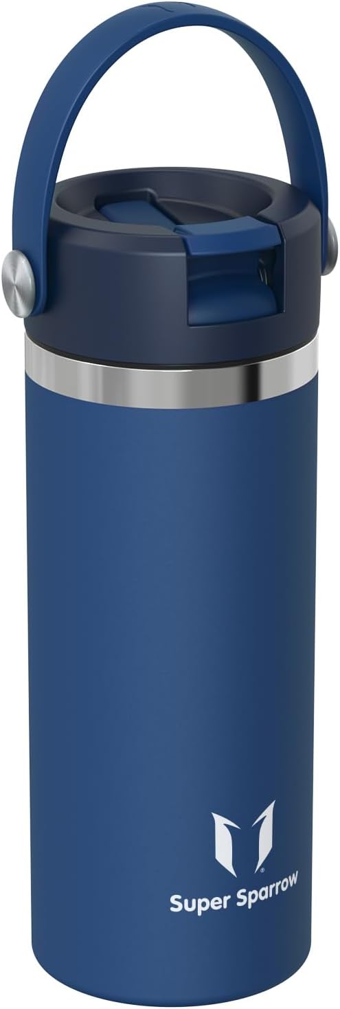 Sparrow Kinder Trinkflasche Edelstahl 500ml Thermosflasche mit Strohhalm | Isolierbecher Thermosflas