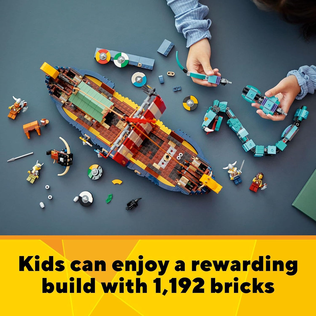 LEGO Creator 31132 3-in-1 Bauspielzeug Set mit Wikingerschiff und Midgard Schlange für Jungen, Mädch