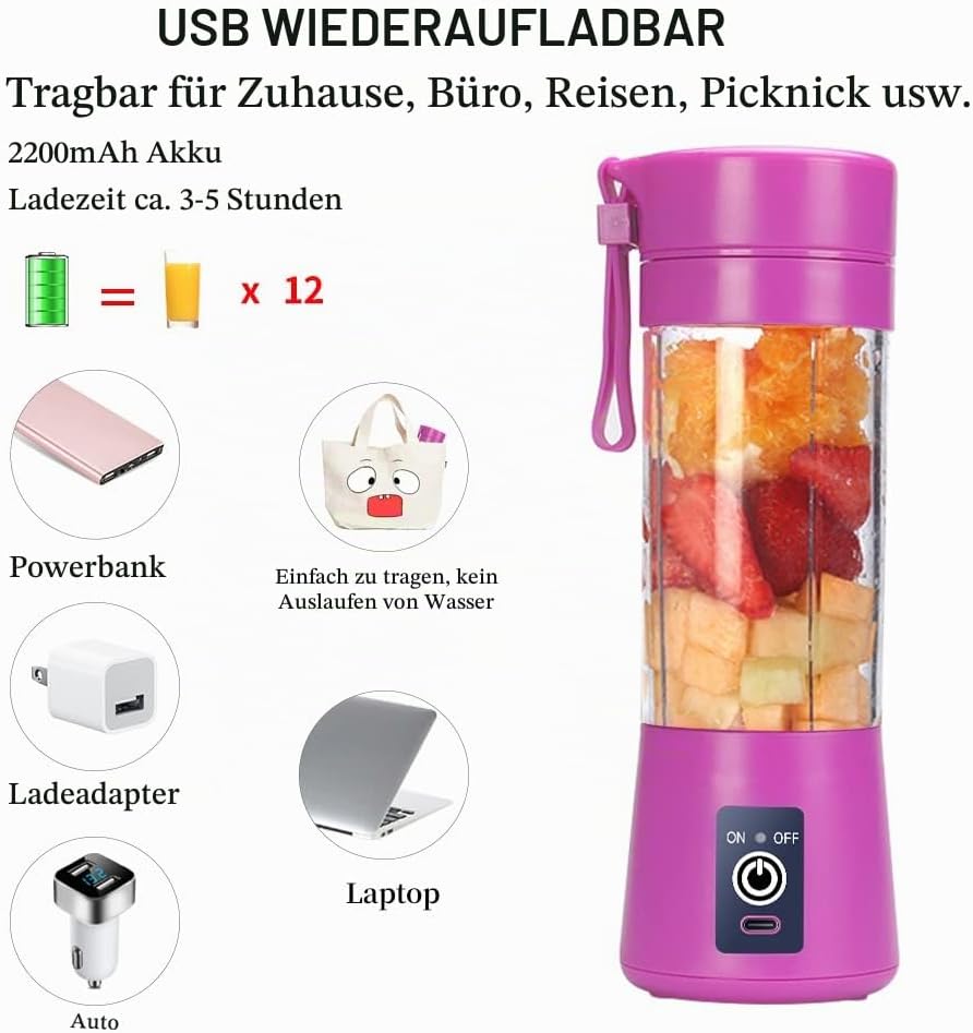 Mixer Smoothie Maker, Elektrischer USB-Entsafter Mixer, Tragbarer Mini-Mixer für Shakes und Smoothie