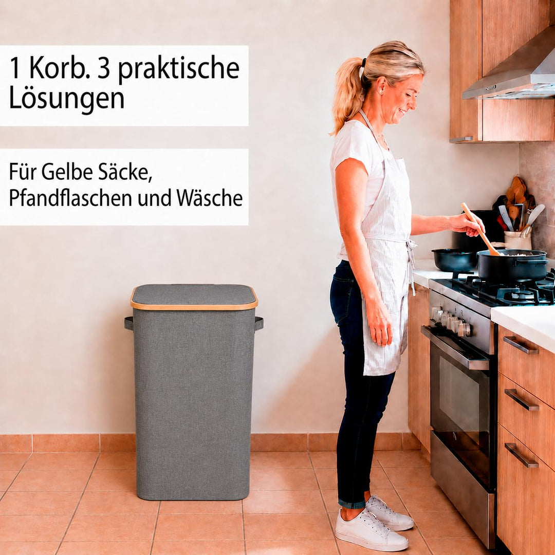 Gelber Sack Ständer Stabil mit Deckel und Innenbeutel– Mülleimer 70-120L für Gelbe Säcke &amp; Recycling