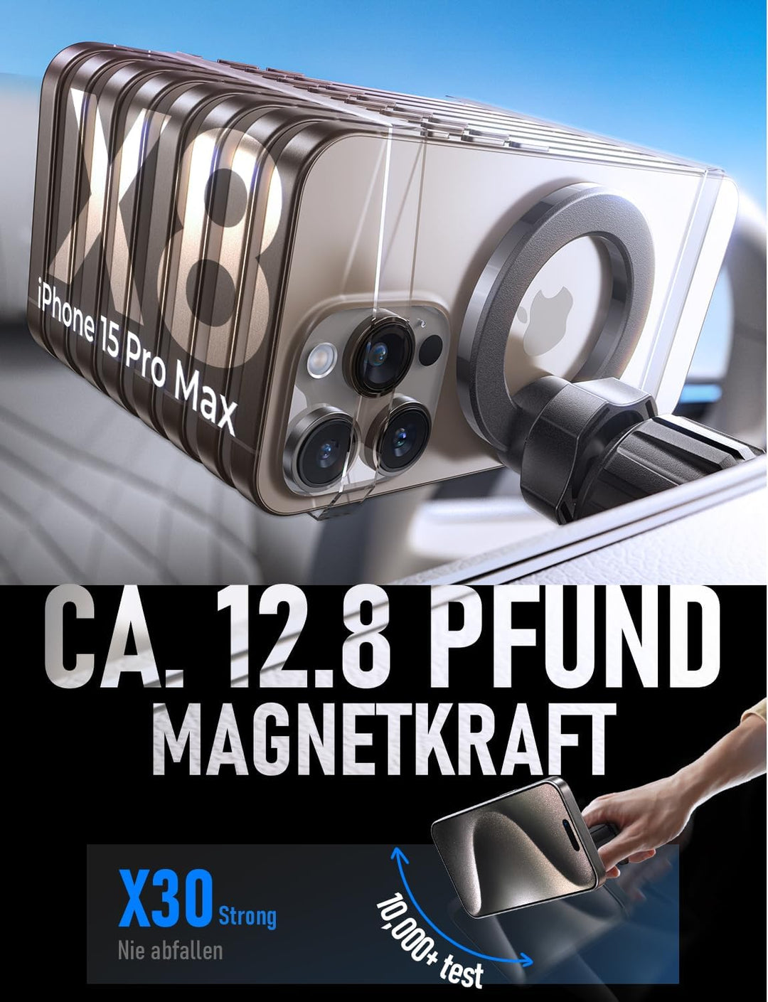 LISEN für Magsafe Autohalterung, 24X Magnet Handyhalterung Auto Magnetische, 360° Drehbar Handy Halt