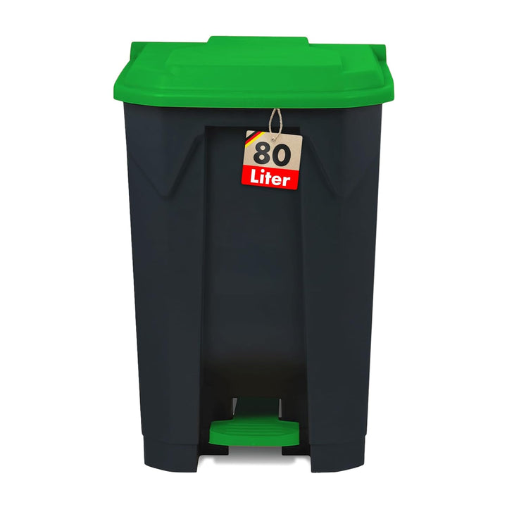 casa pura Mülltonne, Mülleimer 80 Liter, grüner Deckel, Abfalleimer für Küche und Büro, Mülltrennsys