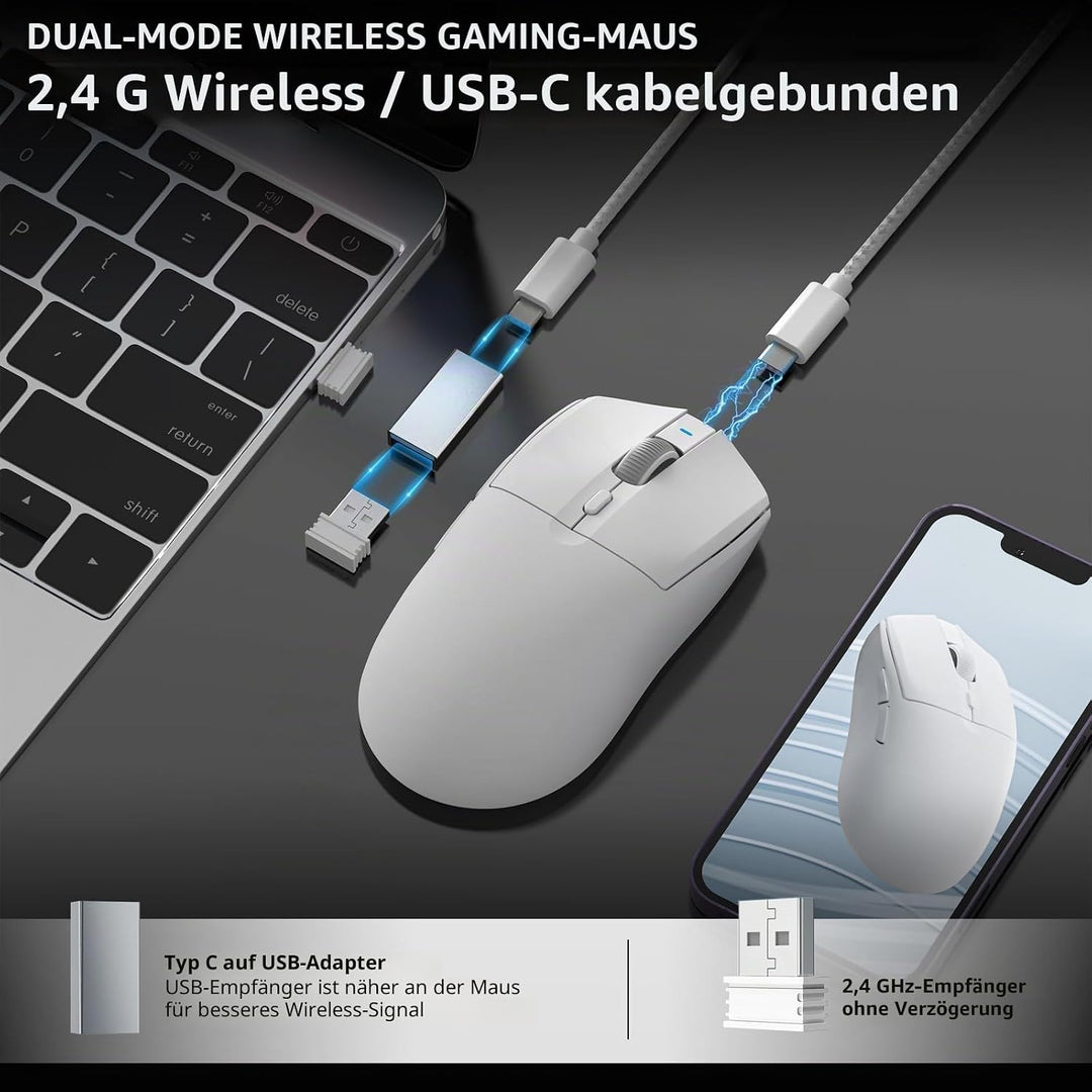 AJ139PRO Kabellose Gaming Maus, Leichtgewicht 59g FPS Mäuse, Optischer Sensor PixArt PAW3395, 26K DP