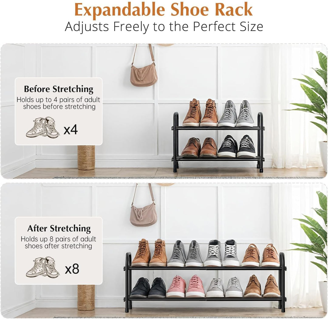 Schuhregal Platzsparend, 2 Ebenen Shoe Rack Metall, Ausziehbar Schuhablage 45 to 80cm, Klein Schuhst